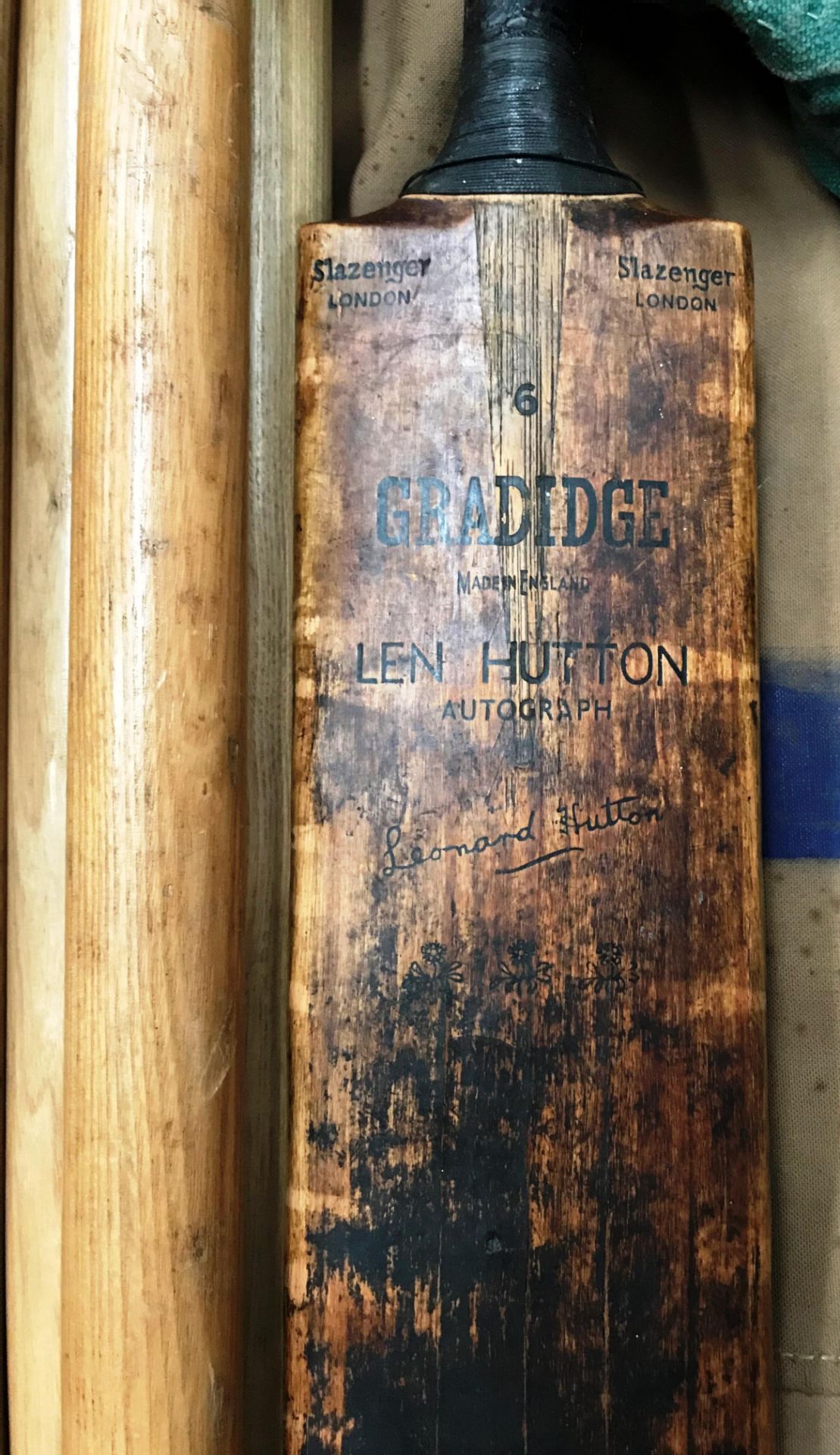 A kit bag containing a Slazenger Gradidge 'Len Hutton' child's cricket bat, six cricket stumps, - Image 2 of 2
