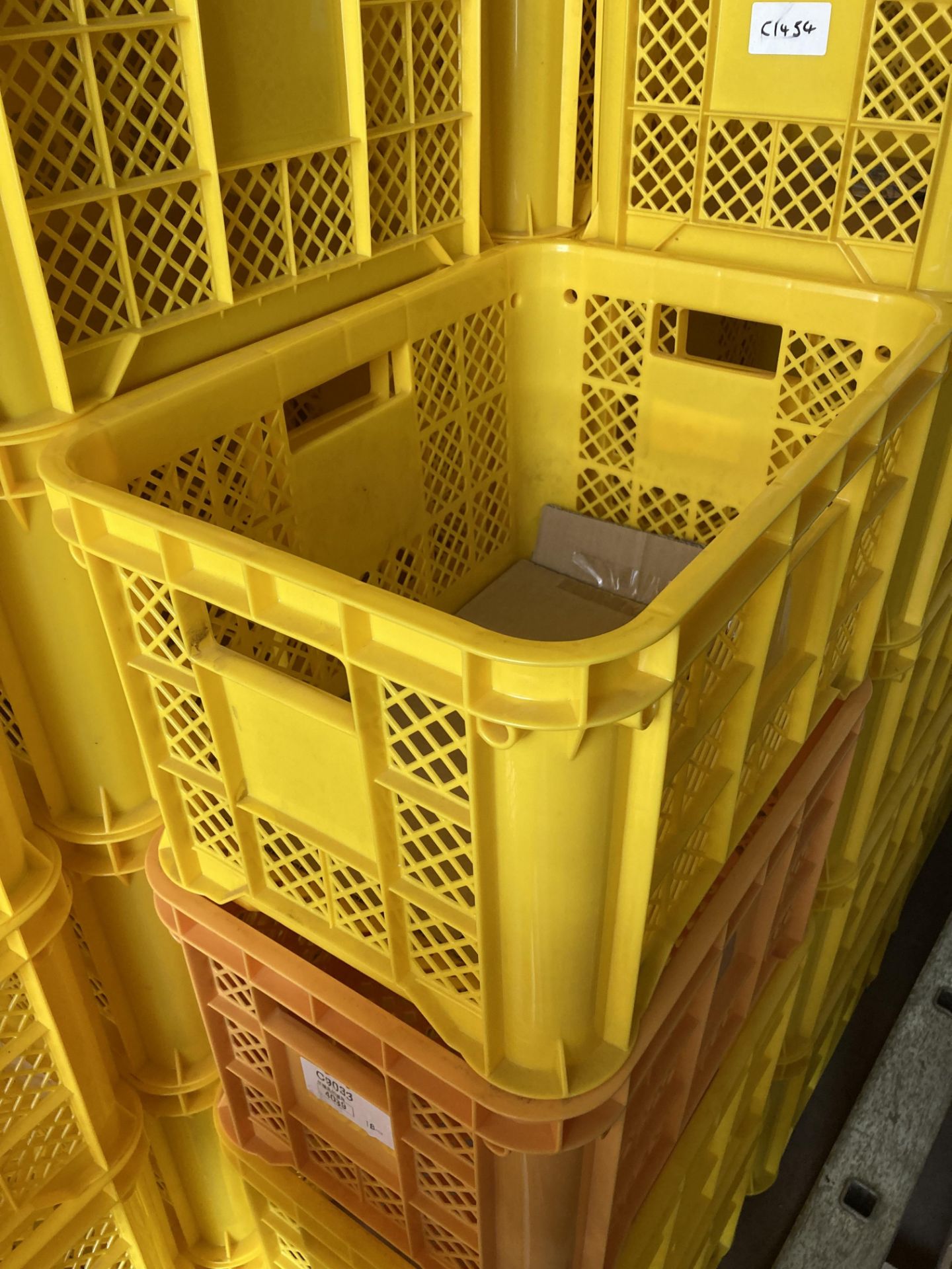 10 x yellow plastic crates each 52 x 36 x 30cm deep