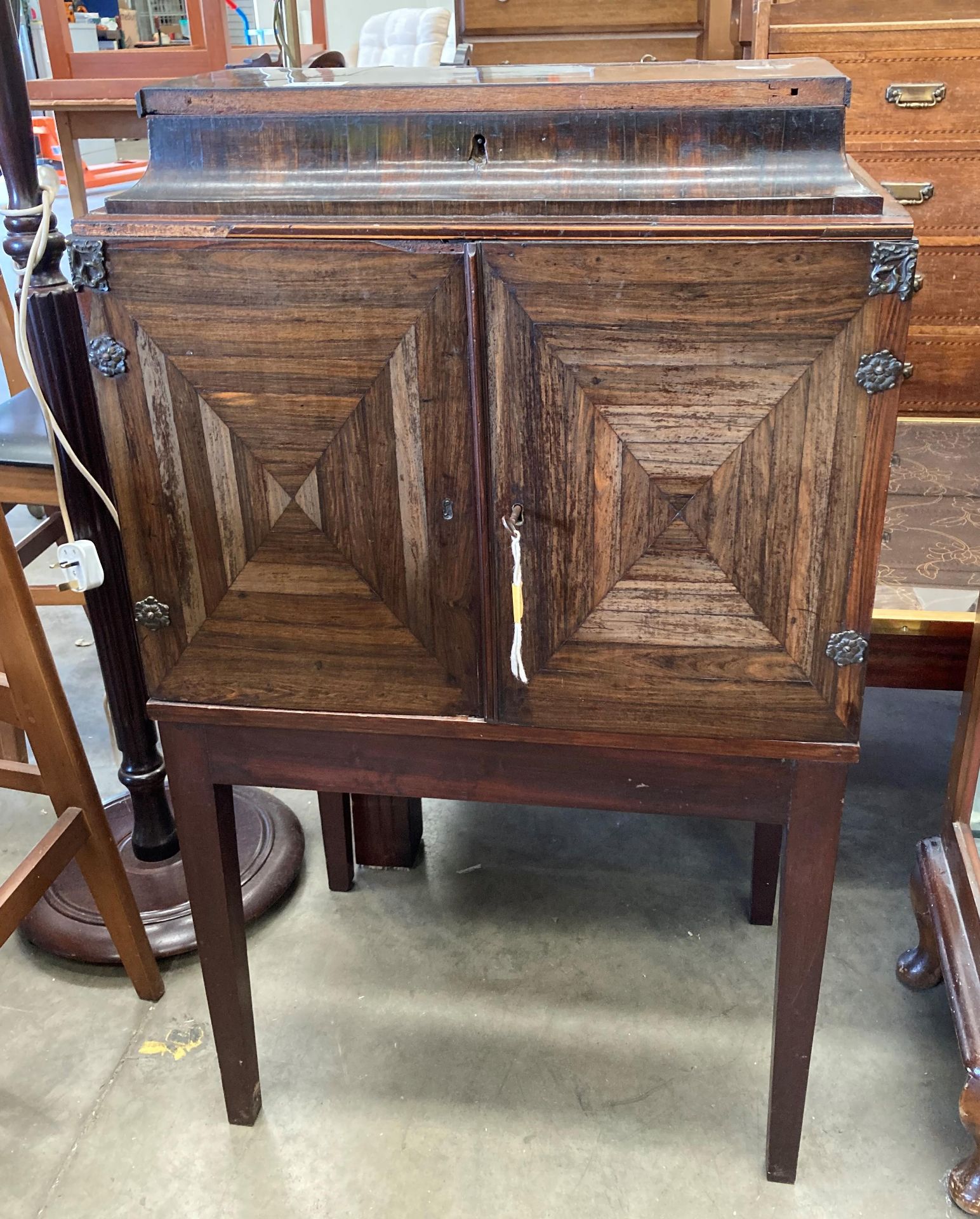 A LATE 18th CENTURY ROSEWOOD CAMPAIGN WRITING CABINET with lift top over two doors which reveal a - Image 2 of 5