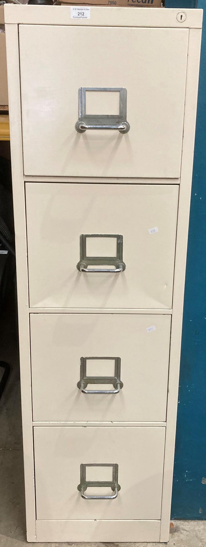 A cream painted A3 four drawer metal filing cabinet