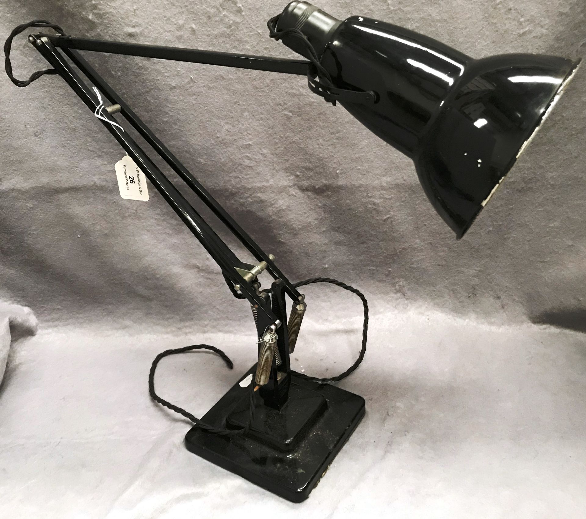 A Herbert Terry and Sons Ltd Redditch England black metal framed angle poise lamp - failed PAT test,