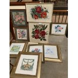 Ten assorted tapestries/prints of flowers