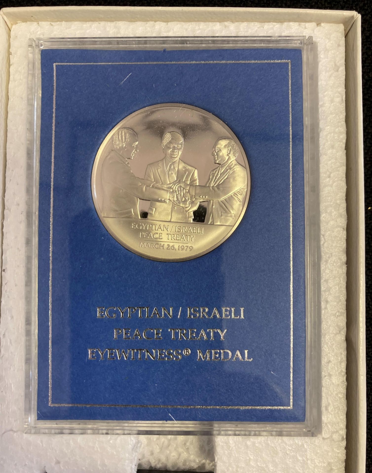 Egyptian Israeli peace treaty silver medal with COA - Image 2 of 2