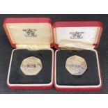 Two 1973 proof 50p coins - boxed