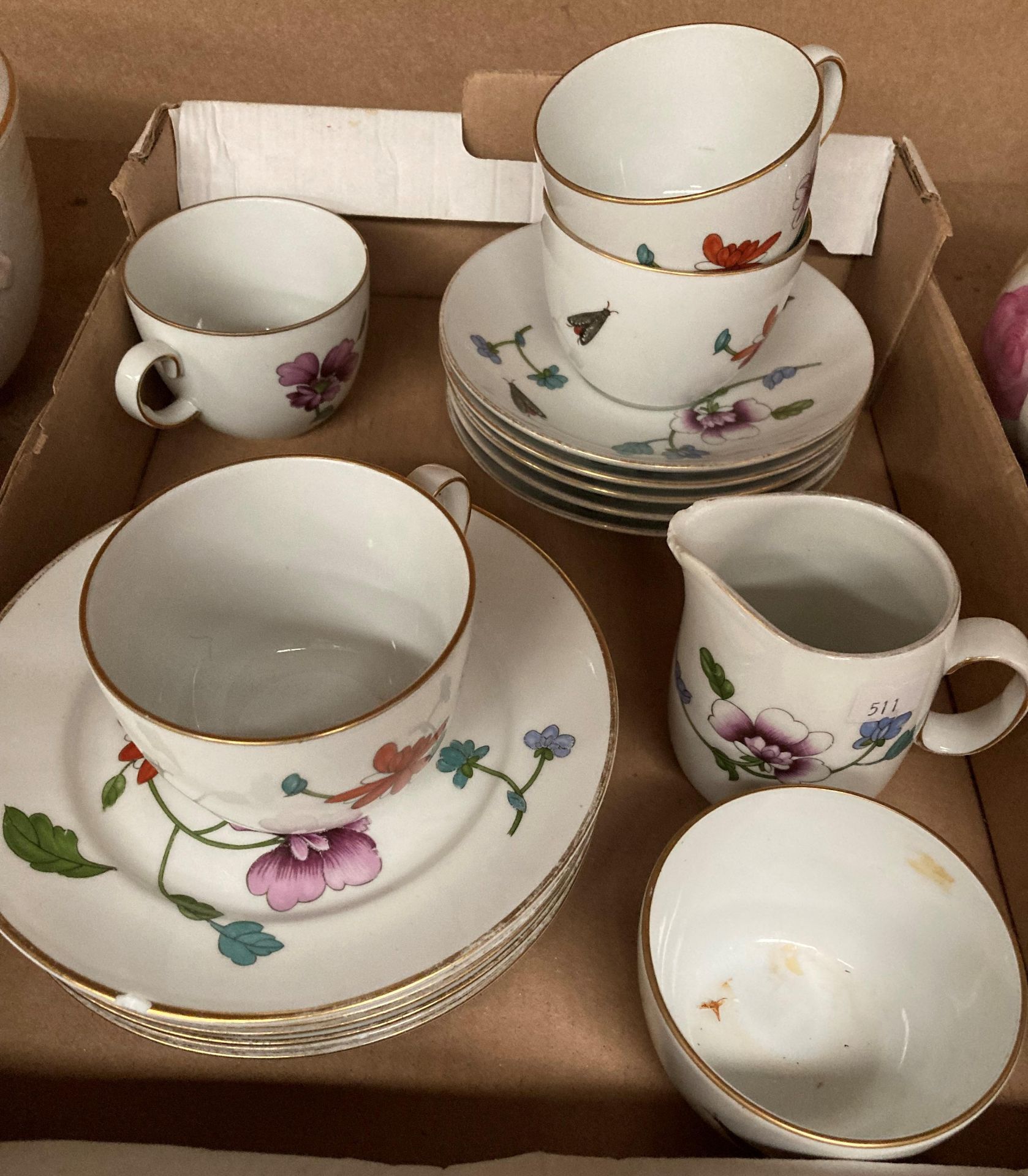 Royal Worcester part tea service, Astley pattern, 17 pieces, one Nanrich pottery, six bowls,