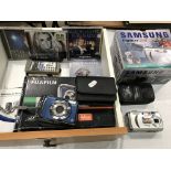 Drawer and contents - Samsung Digimax 240 and Fujifilm FinePics A805 digital cameras with boxes and