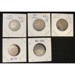Five Queen Victoria shilling coins