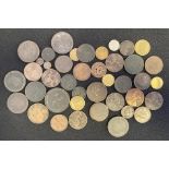 Collection of predominantly British copper and bronze coins & tokens