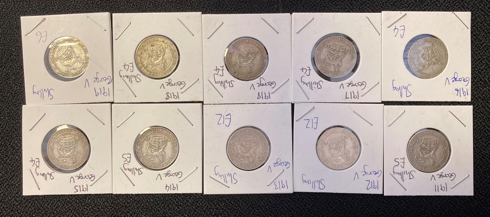 Collection of 10 George V silver shillings