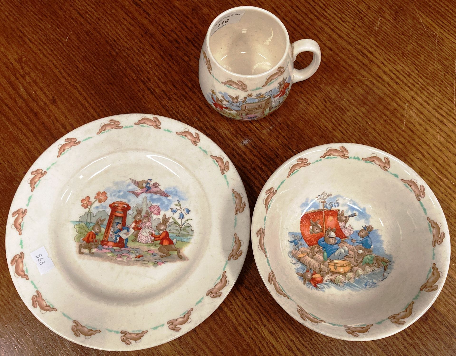 A Royal Doulton 'Bunnykins' trio set comprising plate,