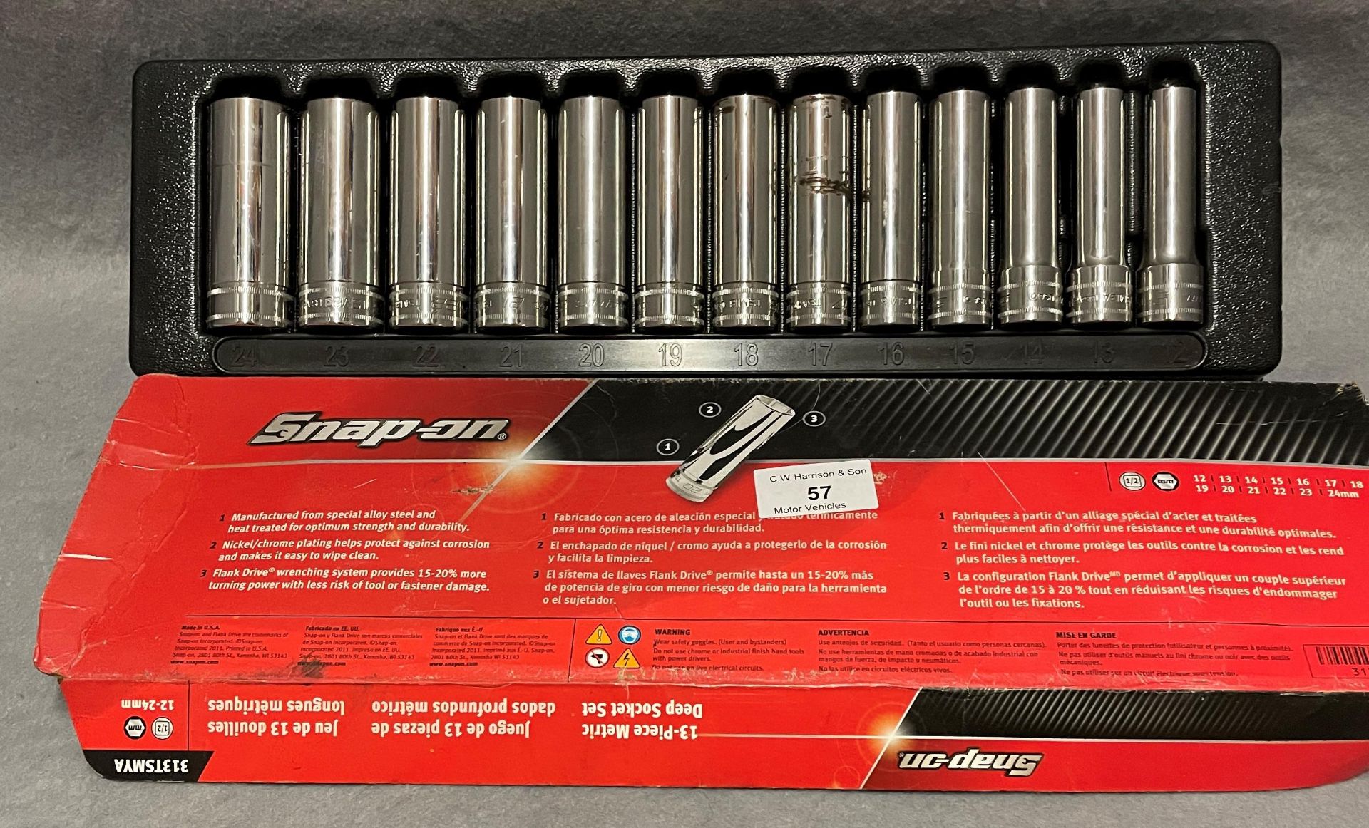 Snap-on 13 piece deep socket set chromed 12-24