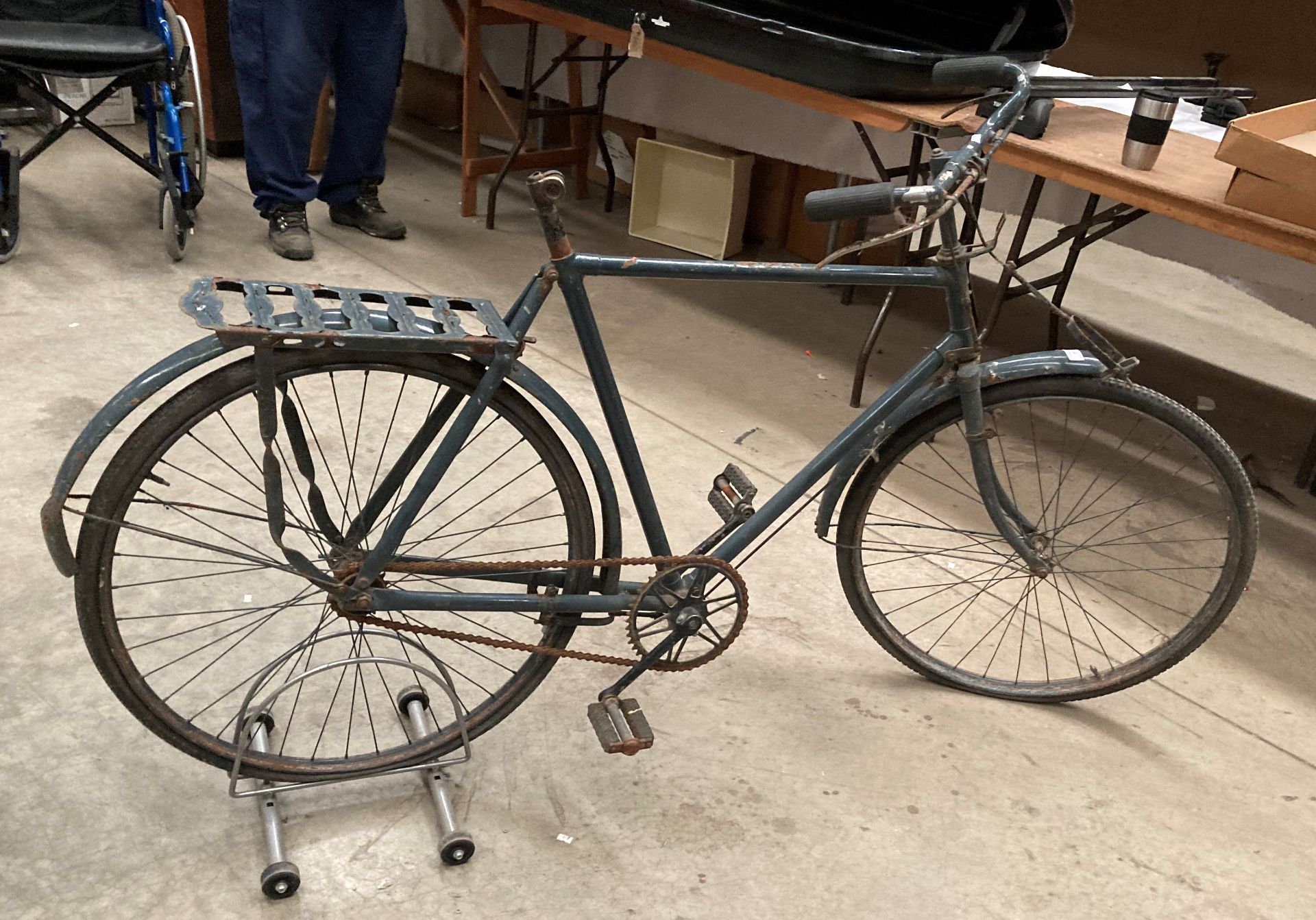 A vintage RAF bicycle in blue - lacks seat