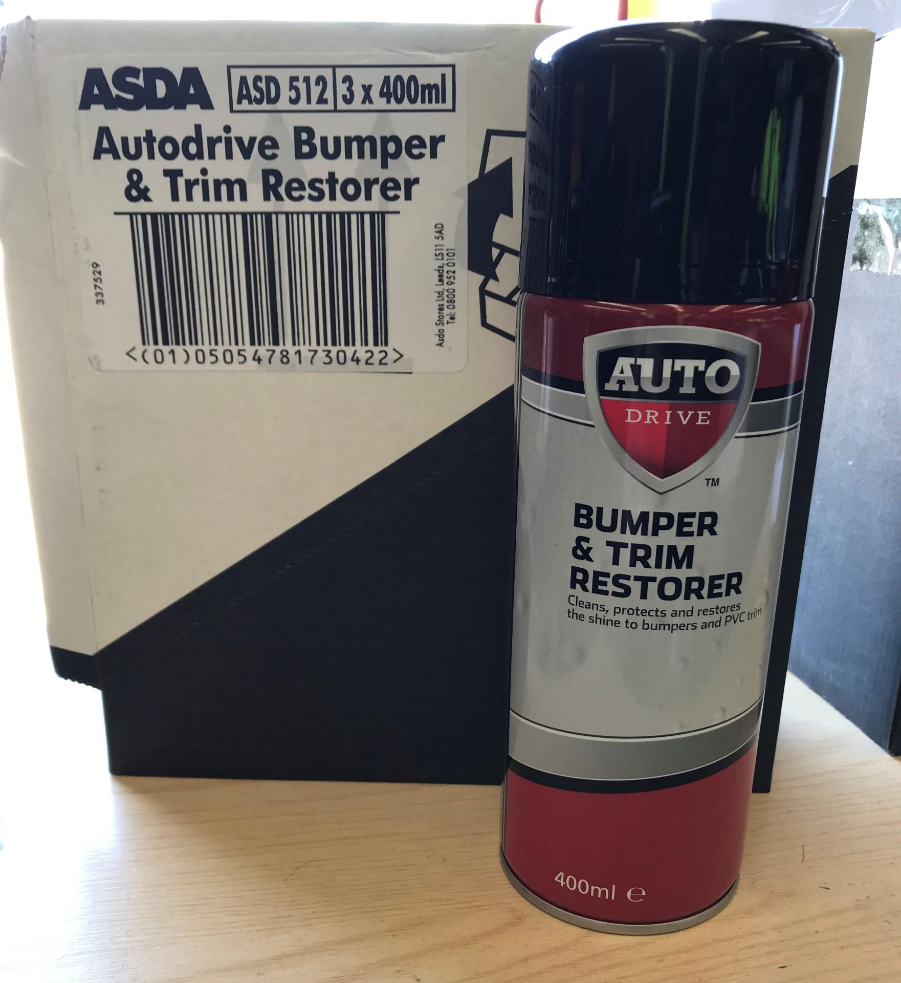 30 x 400ml cans of Asda Autodrive Bumper and Trim Restorer - 10 boxes