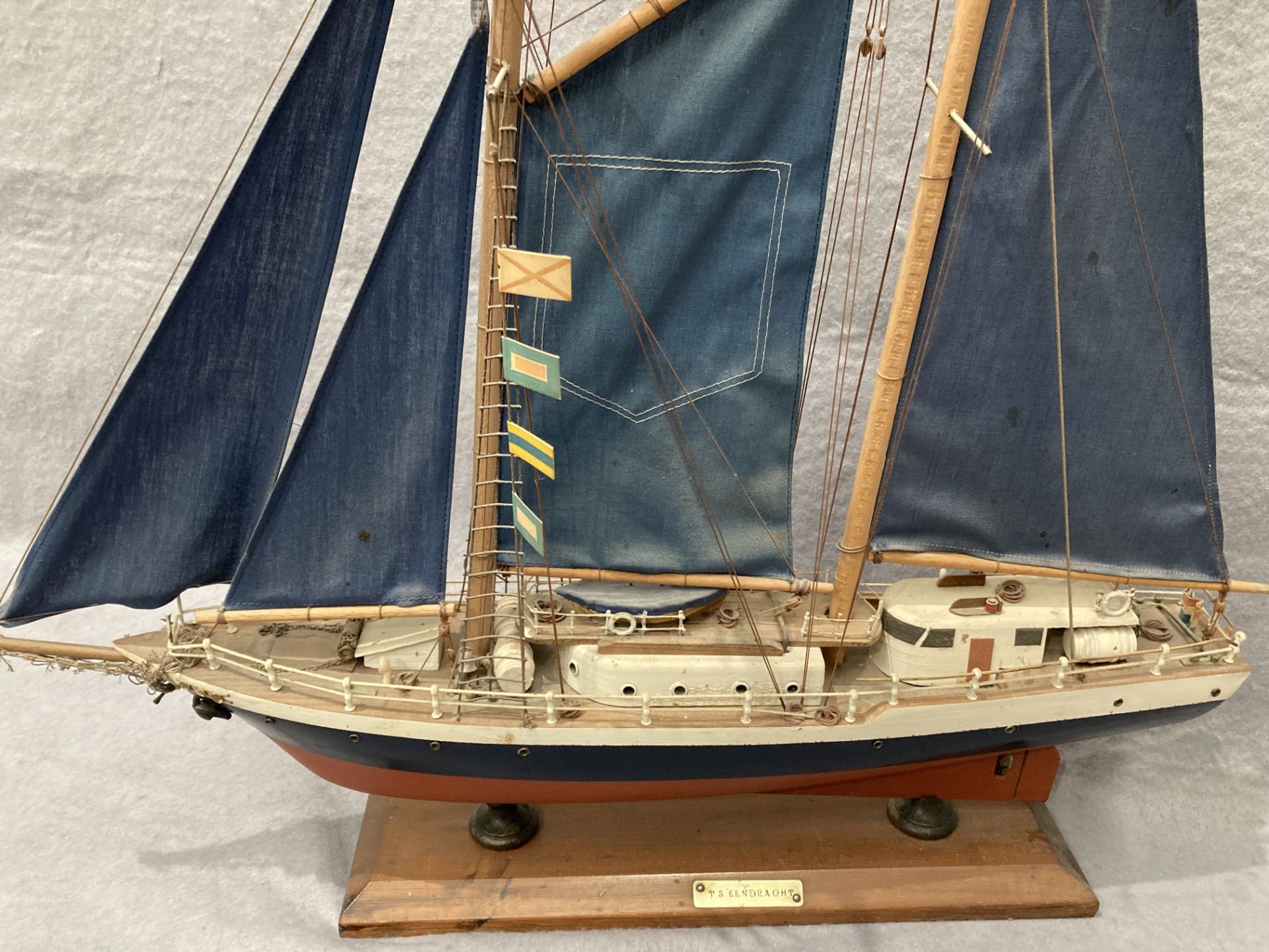 'T S Eendraght' wooden model ship on base, - Image 3 of 3
