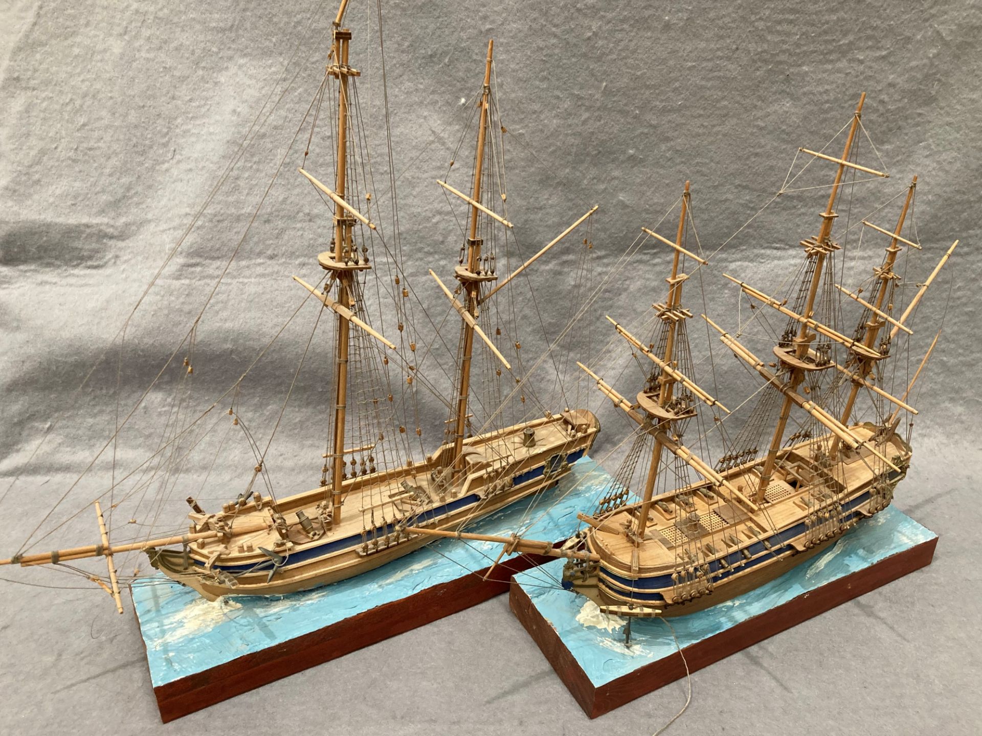 Two assorted wooden model ships, 'Race Horse', 54cm long x 56cm high and a 12 gun ship, no name,