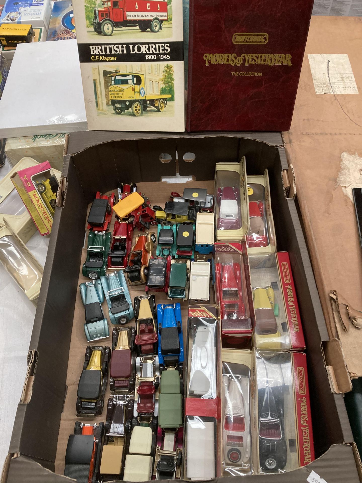 Contents to box, assorted matchbox Models of Yesteryear vehicles, Packard Victoria,