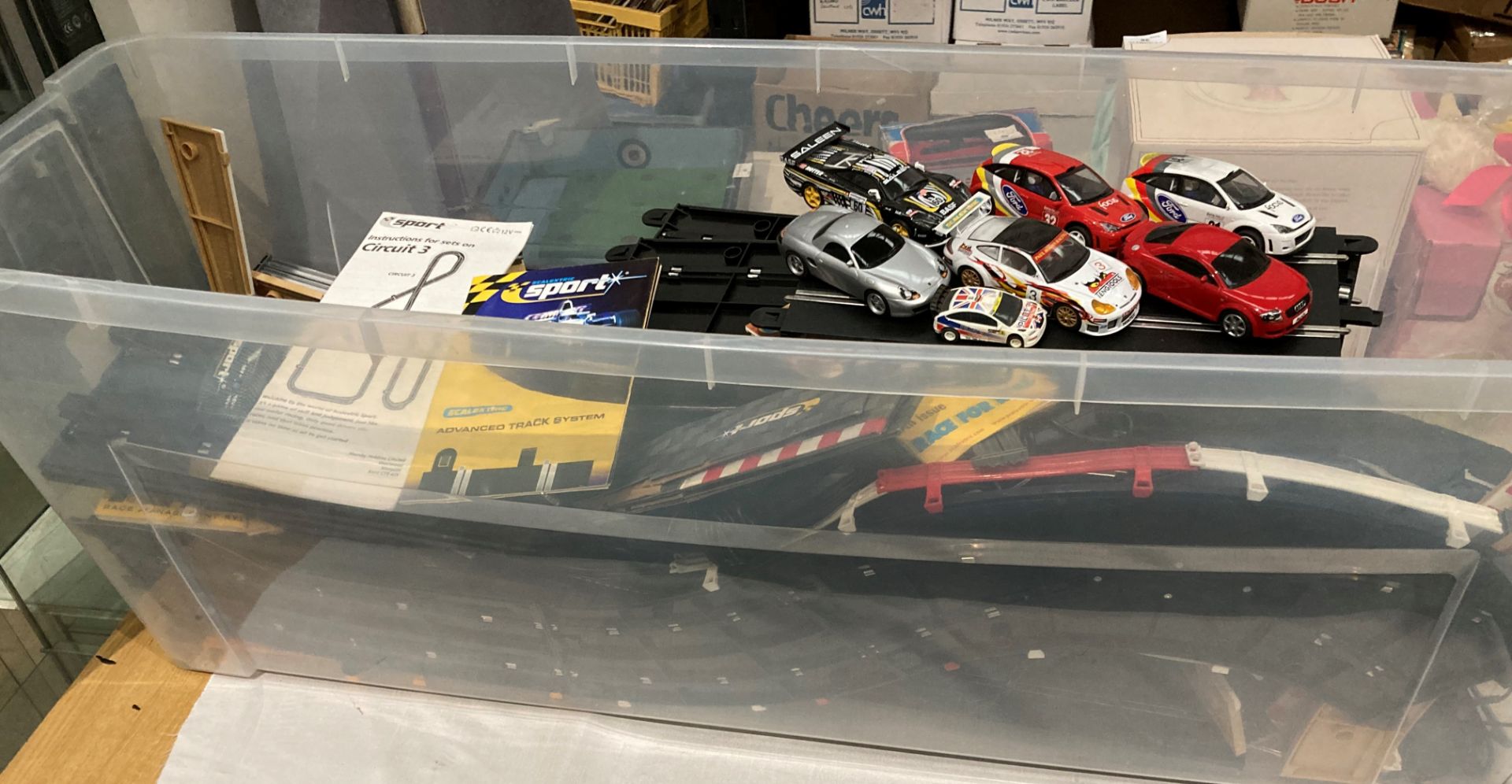 Large quantity of Hornby Sports Scalextric including track, four controllers, power packs,