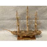 'Cutty Sark' 1860 model boat on stand, wood inlaid with shell,