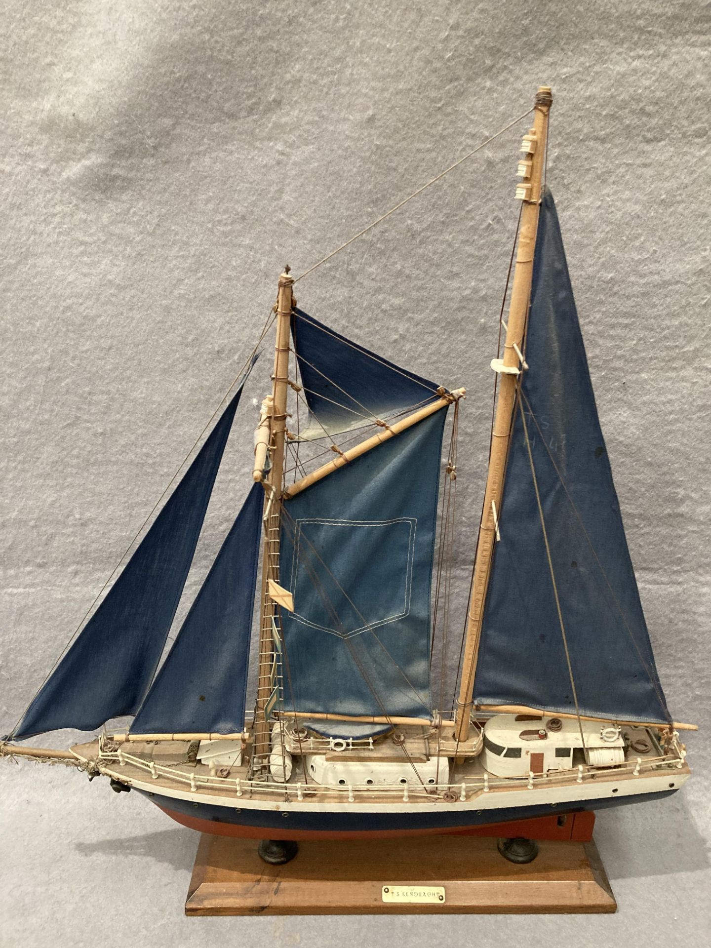 'T S Eendraght' wooden model ship on base,