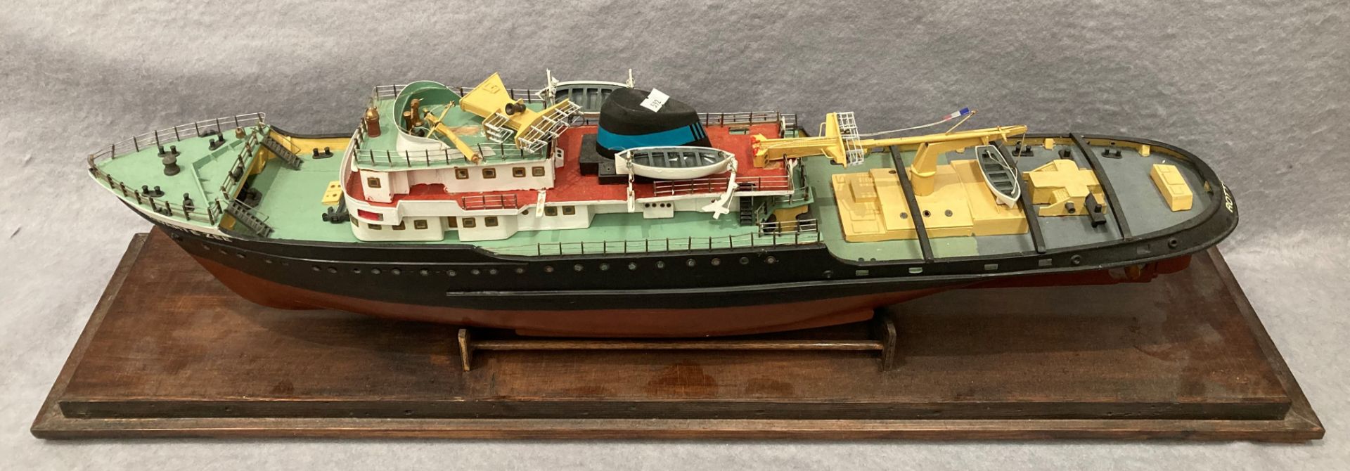 'Zwarte Zee' Rotterdam, a large wooden ship on stand (damage to both masts but re-attachable),