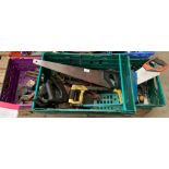 Contents to three crates - assorted clamps, saws, hammers, wrench,