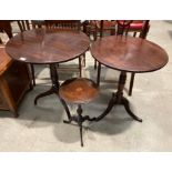 Three various mahogany tripod tables