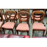 A set of six Victorian balloon back dining chairs with re-upholstered pink patterned seats