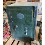 A William Richardson Furnisher Ltd Leeds and Bradford green bent steel office safe 62 x 56 x 92cm