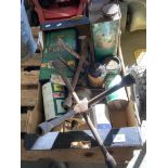 Contents to box - BP and other motor oil tins (empty), oil dispenser, wheel wrench,