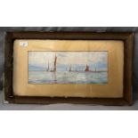 Framed watercolour 'fishing boats' 17 x 39cm