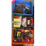 Contents to three crates - universal 4x4 flexible snow chains, assorted car books, battery charger,
