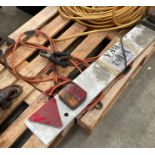 Two items - trailer board and a pair of heavy duty jump leads