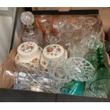 Contents to box - assorted glass ware including decanter with silver collar, vase, glasses,