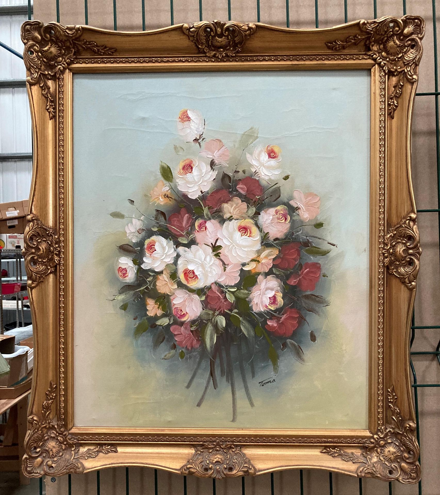 Toma Modern oil 'still life - flower bouquet' in ornate gilt frame 60 x 50cm and an ornate gilt - Image 2 of 3