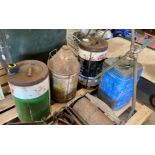 Four various fuel drums - Castrol Clear Oil light 90 with contents, Sternol lubricants (empty),