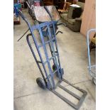 Black metal long base sack cart