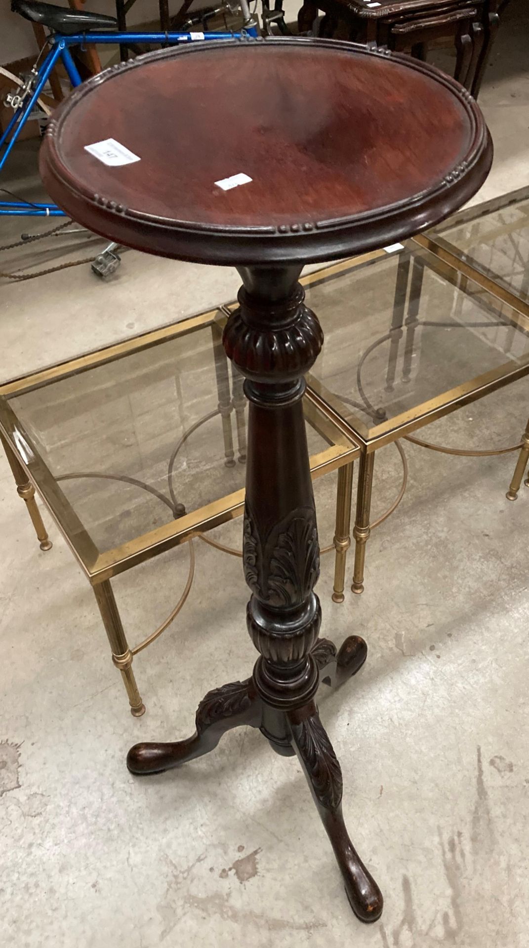 A stained mahogany tripod base plant stand - Image 2 of 2