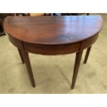 A stained mahogany half moon hall table 100cm