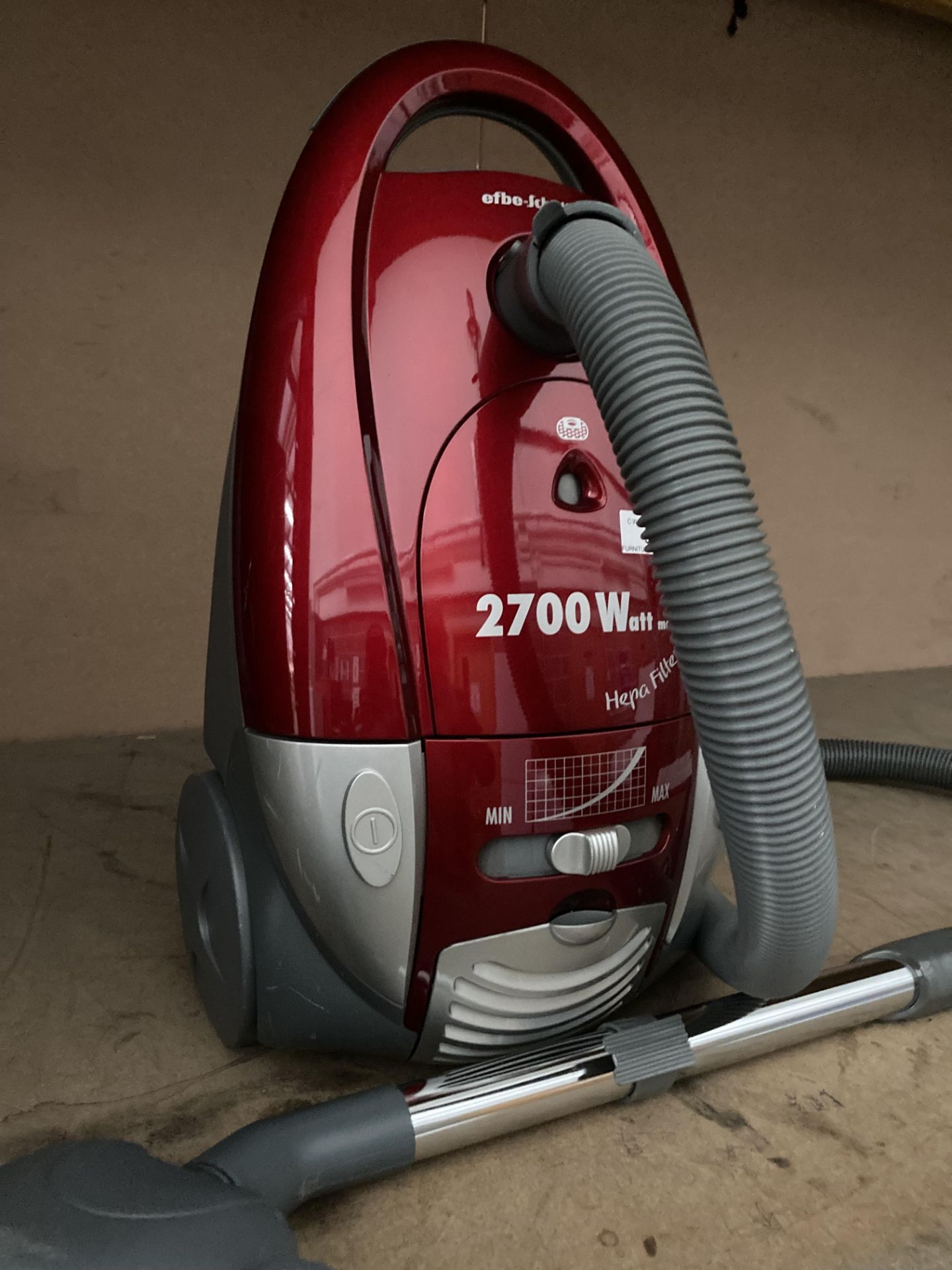 An Efbe-Schott 2700 watt max Hepa Filter vacuum cleaner complete with hose and attachment