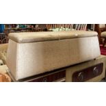 A gold upholstered blanket box 138 x 43 x 32cm high