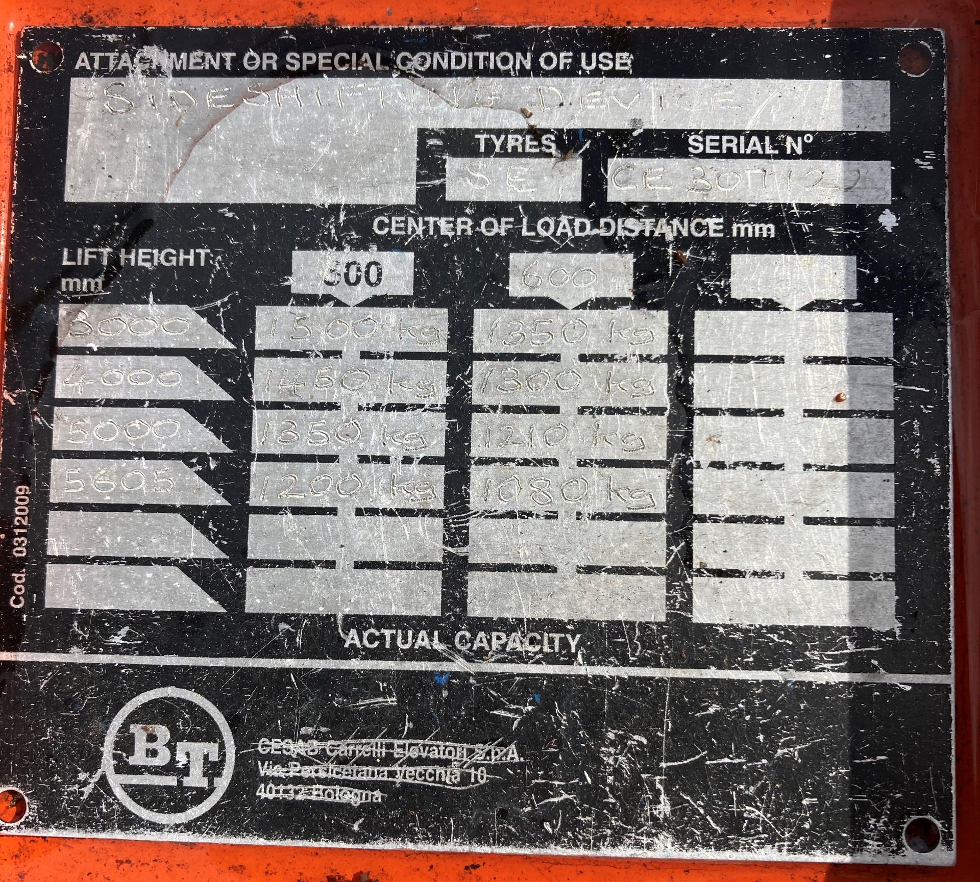 BT CARGO 1.5 tonne electric forklift truck - side shift - orange. - Image 3 of 5