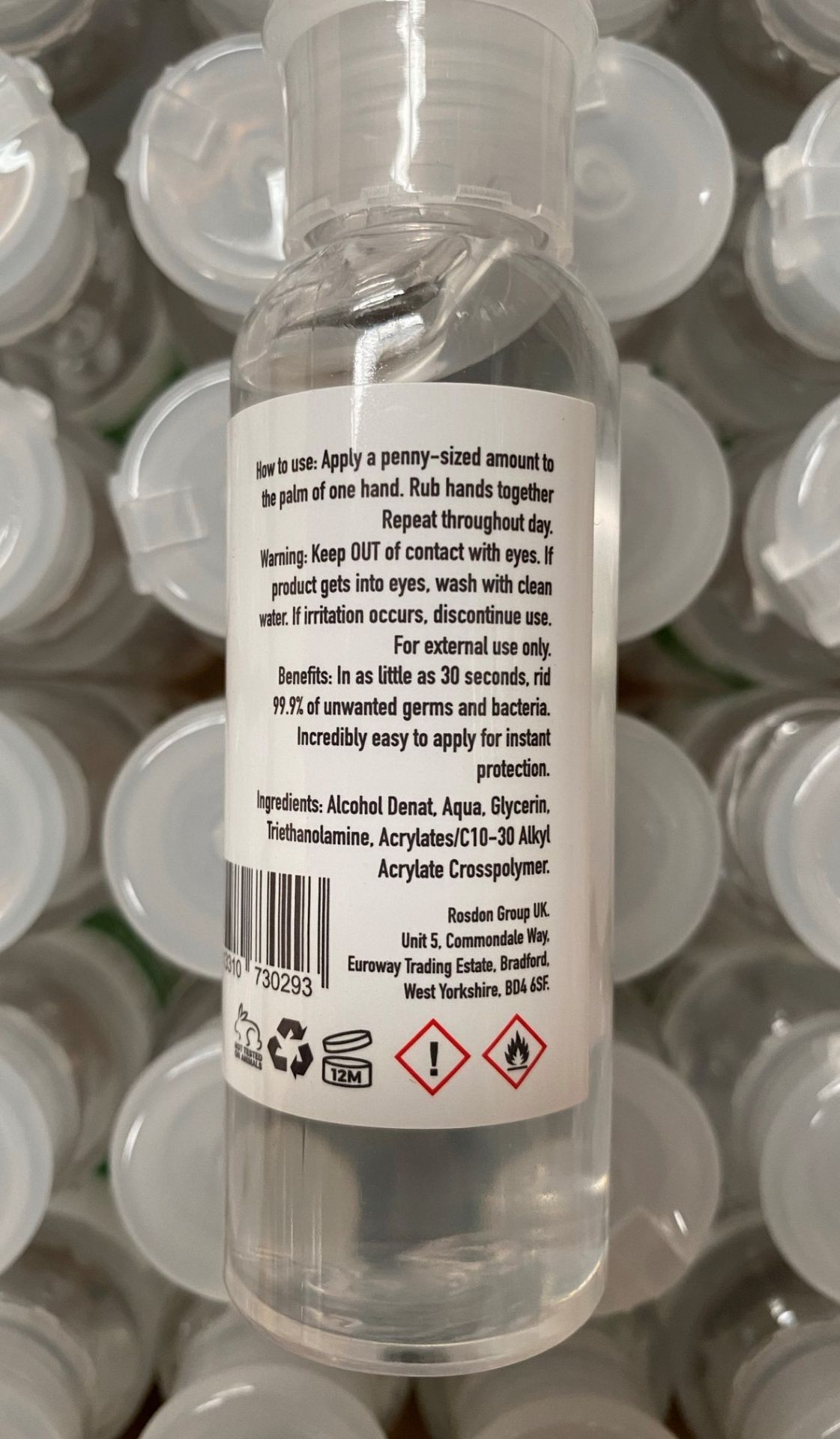 384 x 50ml flip top bottles of Rosdon Group UK hand sanitiser (Assorted labelled and unlabelled - Image 5 of 5