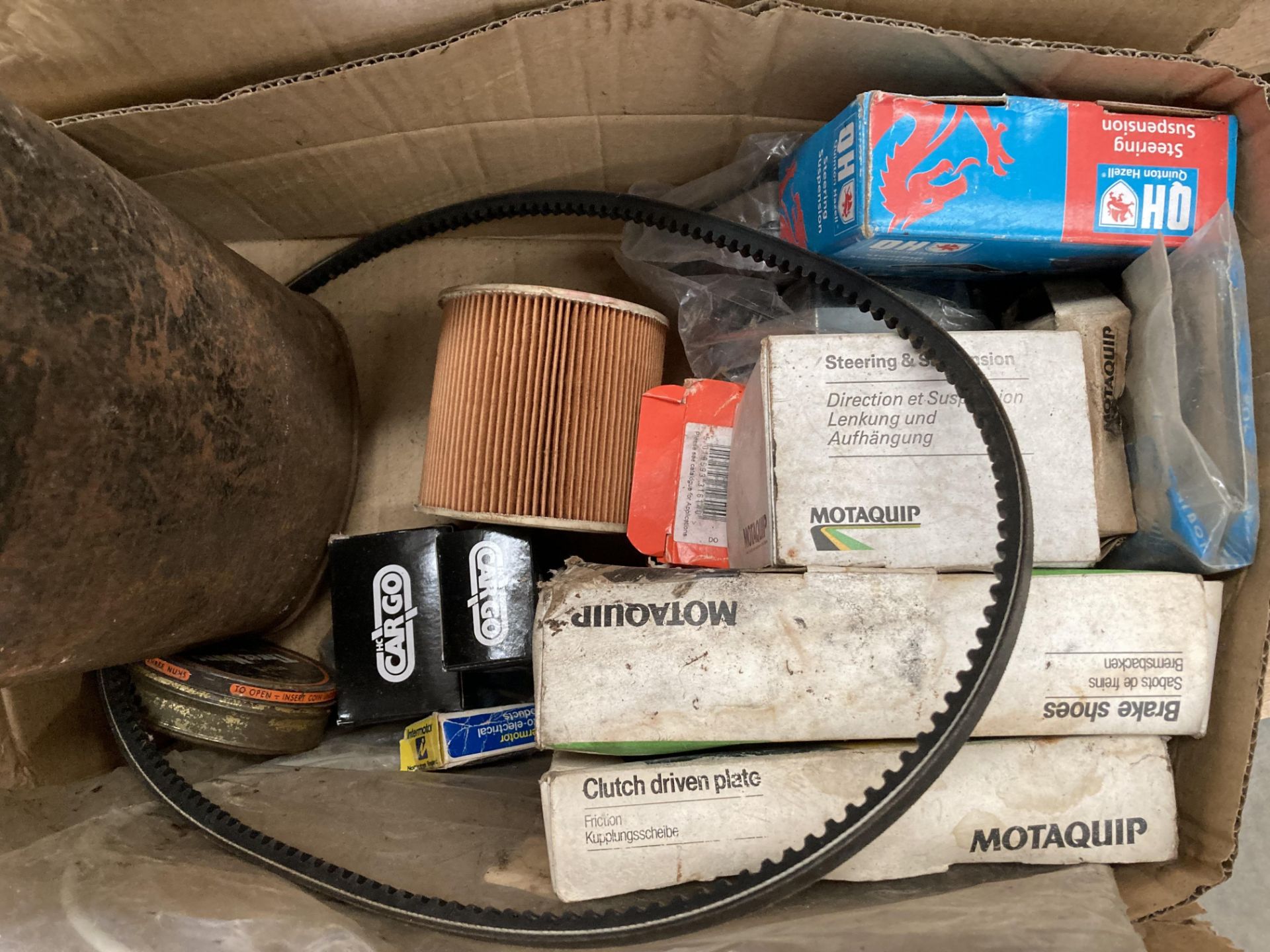 Imp Super (1975) (mainly): one smaller box of new items: exhaust, oil filters, kingpin set, - Image 2 of 2