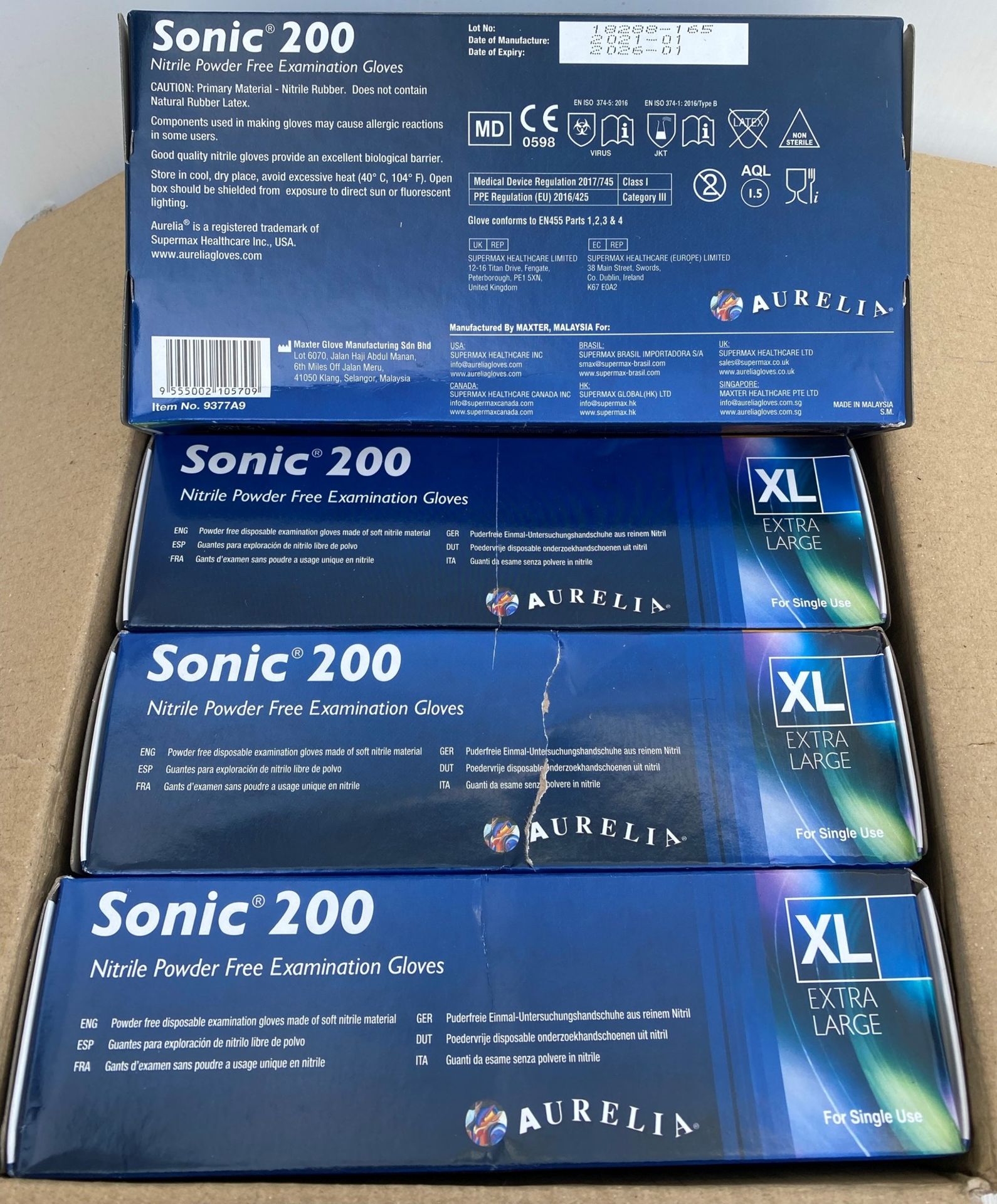 10 x boxes of 200 x Aurelia Sonic 200 Nitrile Powder Free Examination Gloves - Size Extra Large - - Image 2 of 2
