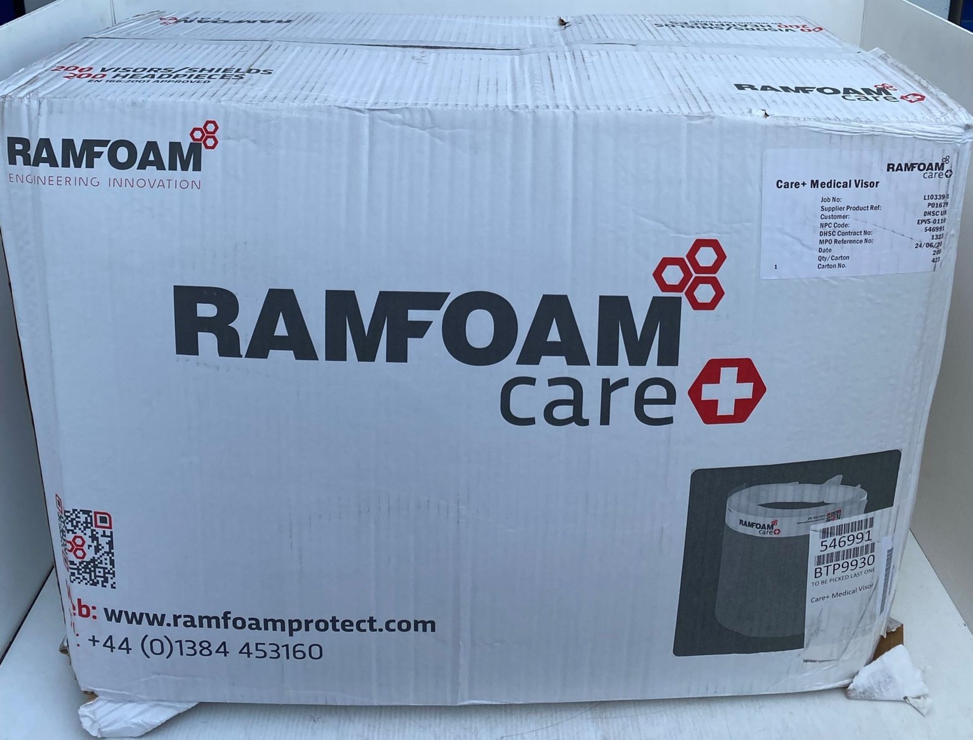 Contents to box 100 x Ramfoam Care+ Medical Visors - Product ref.