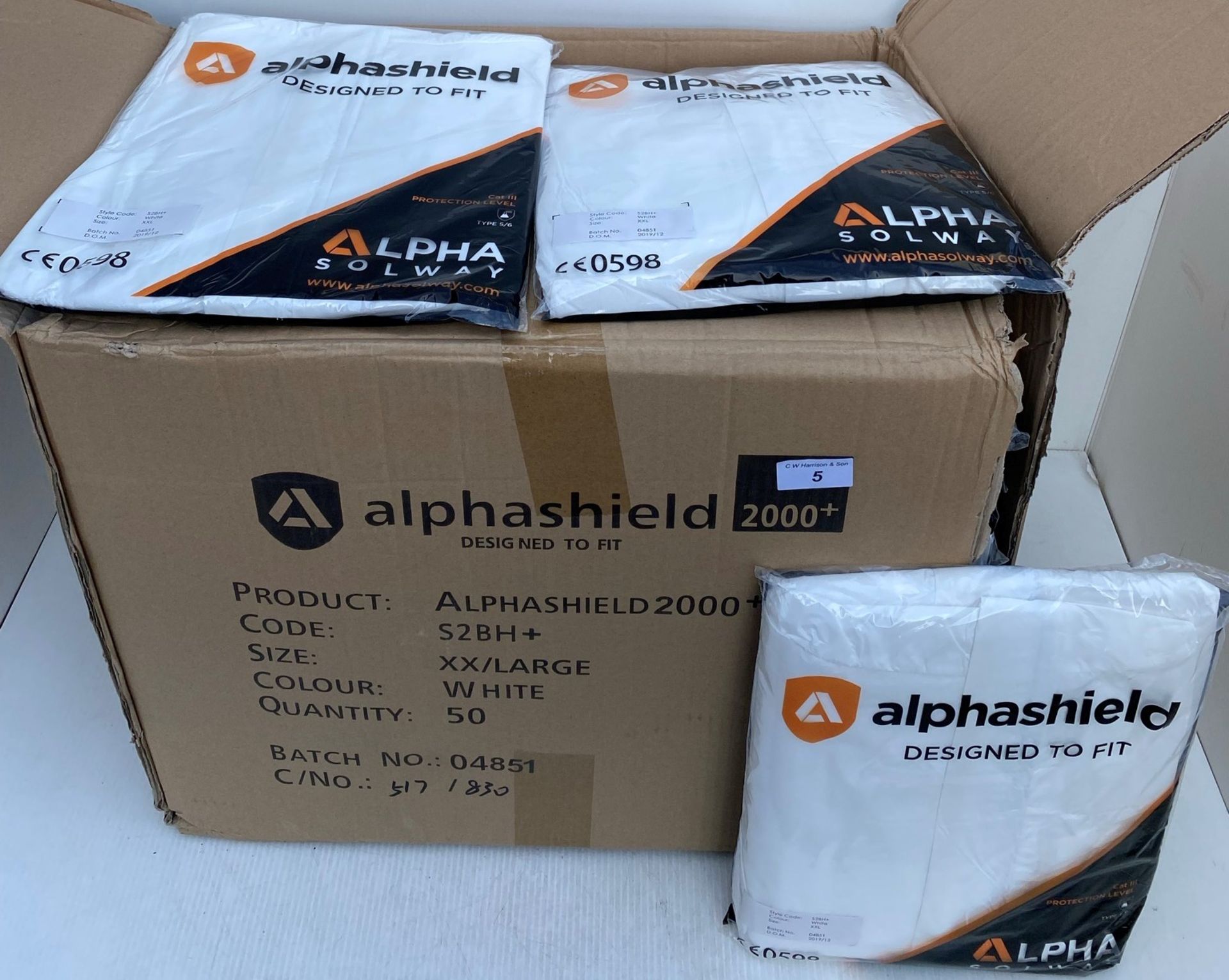 50 x Alpha Solway - Alphashield 2000+ protective S2BH+ white oversuits - Assorted sizes, - Image 2 of 3