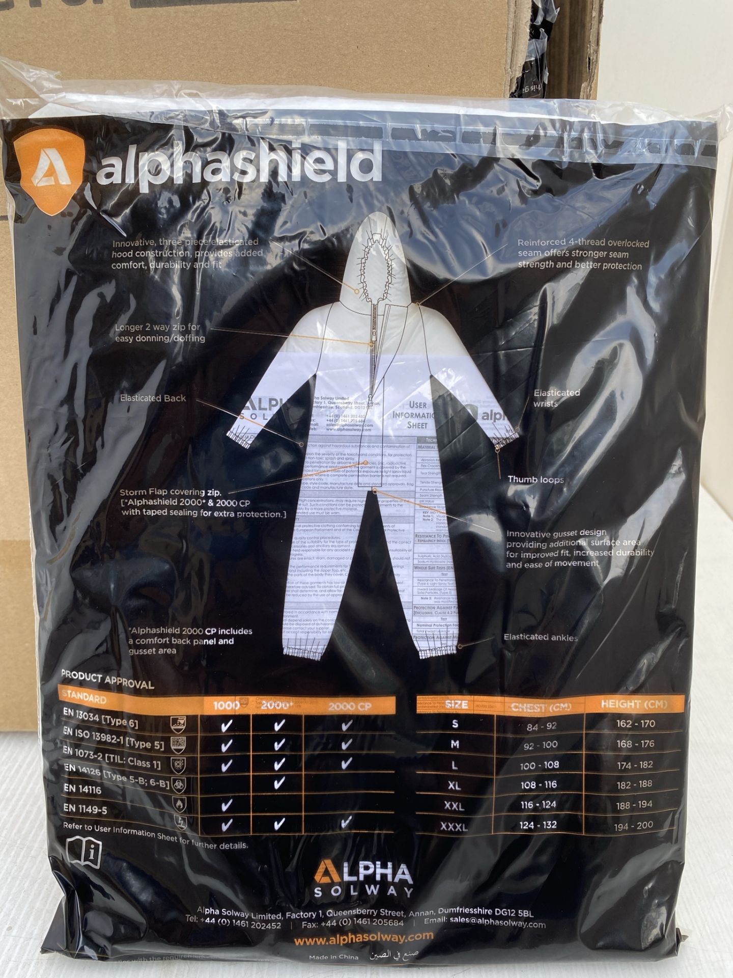 50 x Alpha Solway - Alphashield 2000+ protective S2BH+ white oversuits - Assorted sizes, - Image 3 of 3