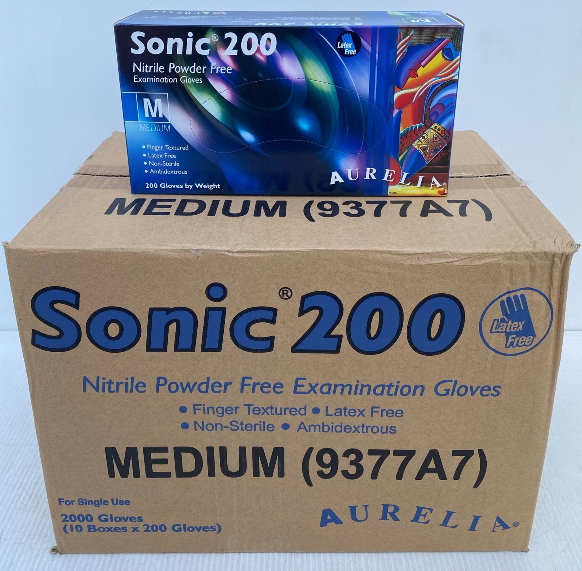 10 x boxes of 200 x Aurelia Sonic 200 Nitrile Powder Free Examination Gloves - Size Medium - Expiry