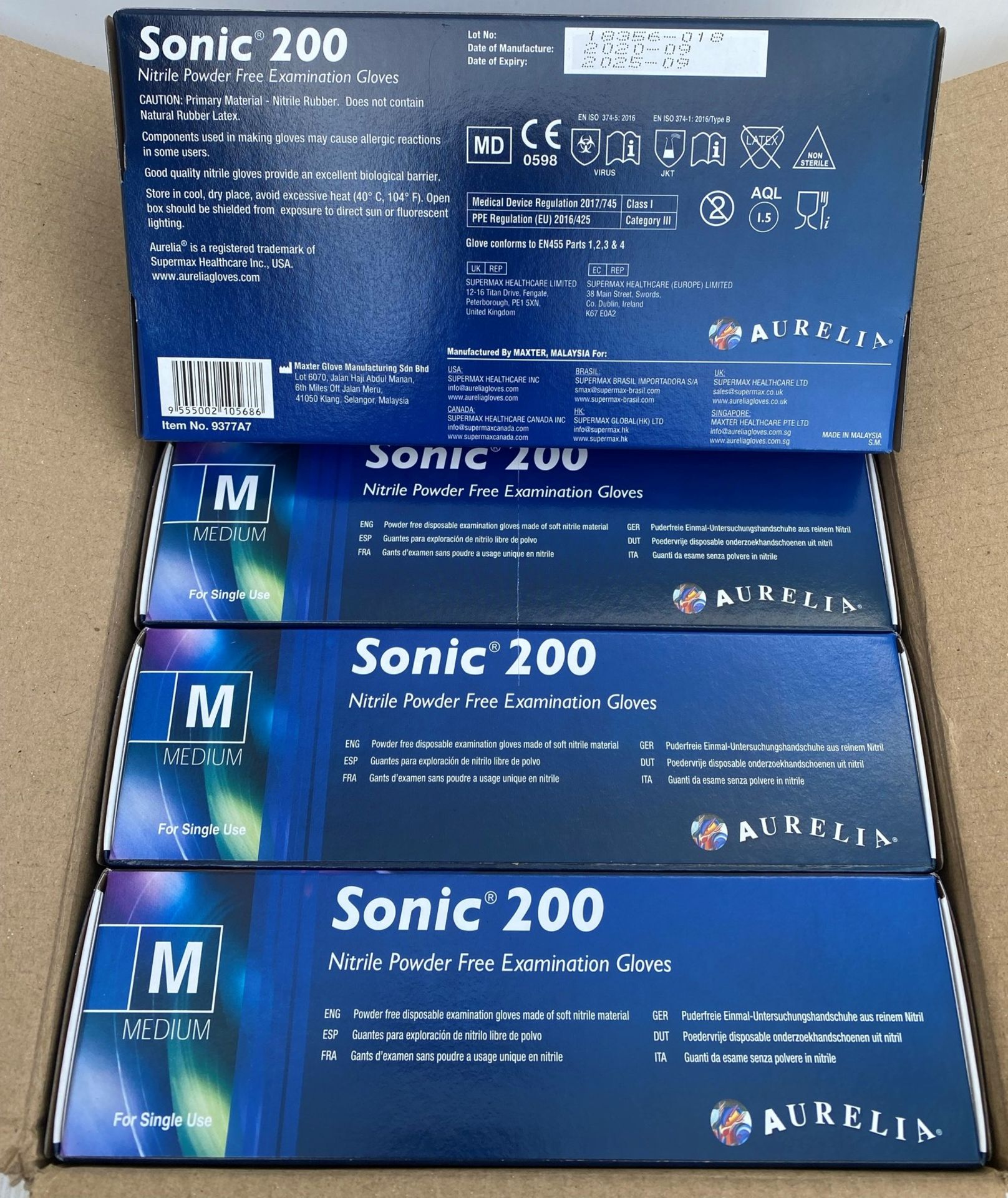10 x boxes of 200 x Aurelia Sonic 200 Nitrile Powder Free Examination Gloves - Size Medium - Expiry - Image 2 of 2