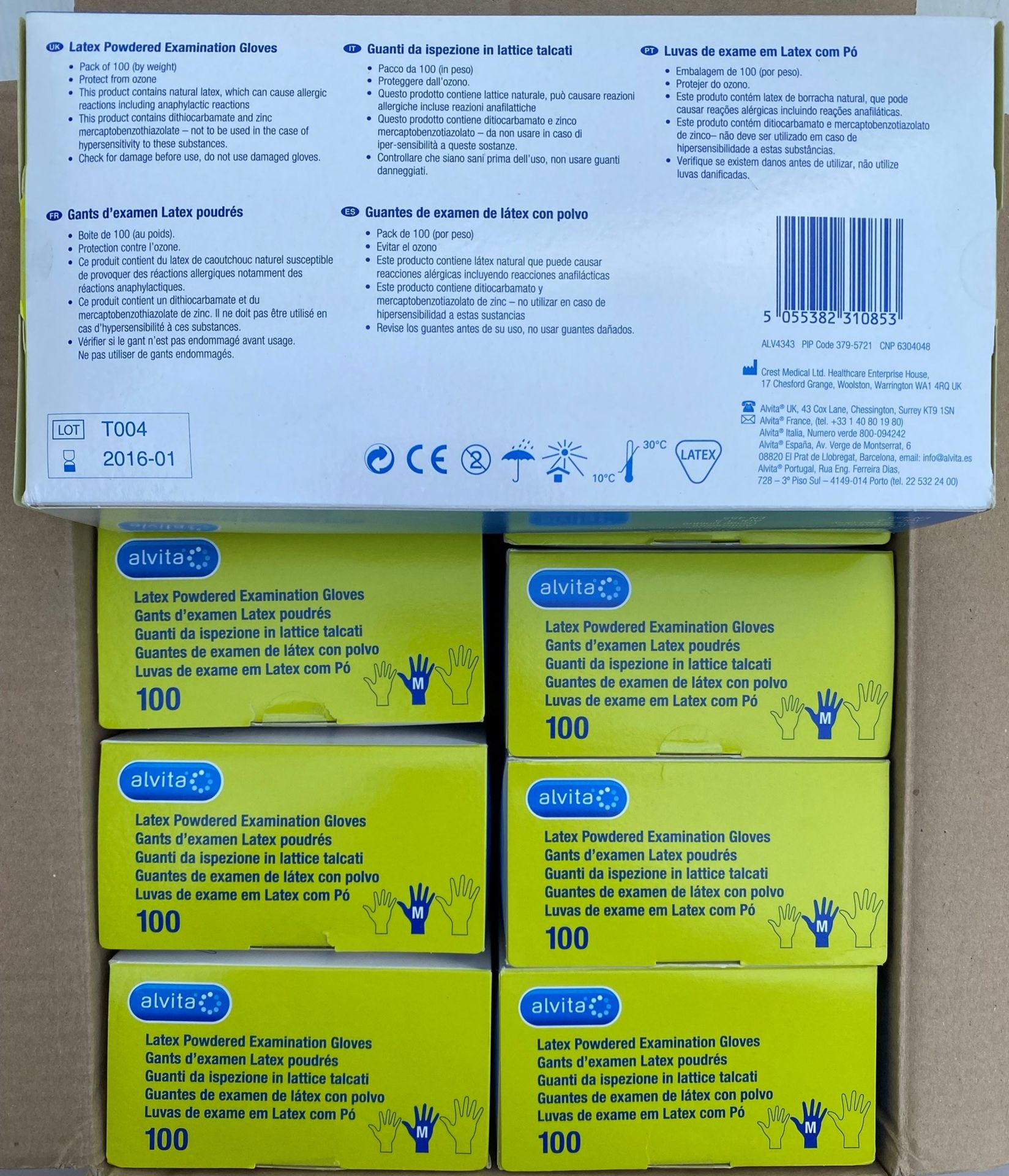 20 x boxes of 100 x Alvita Latex Powdered Examination Gloves - Size Medium - (2 outer boxes) - Image 2 of 2